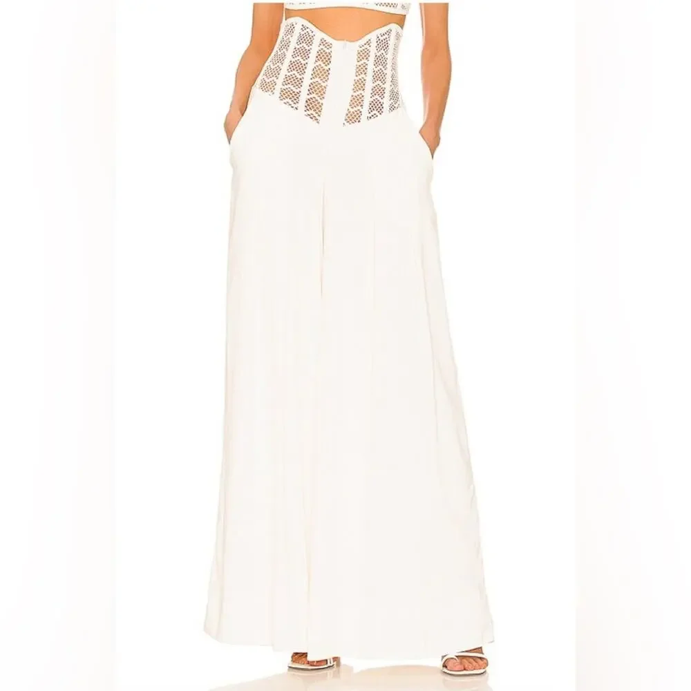 PATBO Corset Waist Wide Leg Linen Pants Size 10 NWT in Bone Color - Picture 2 of 7